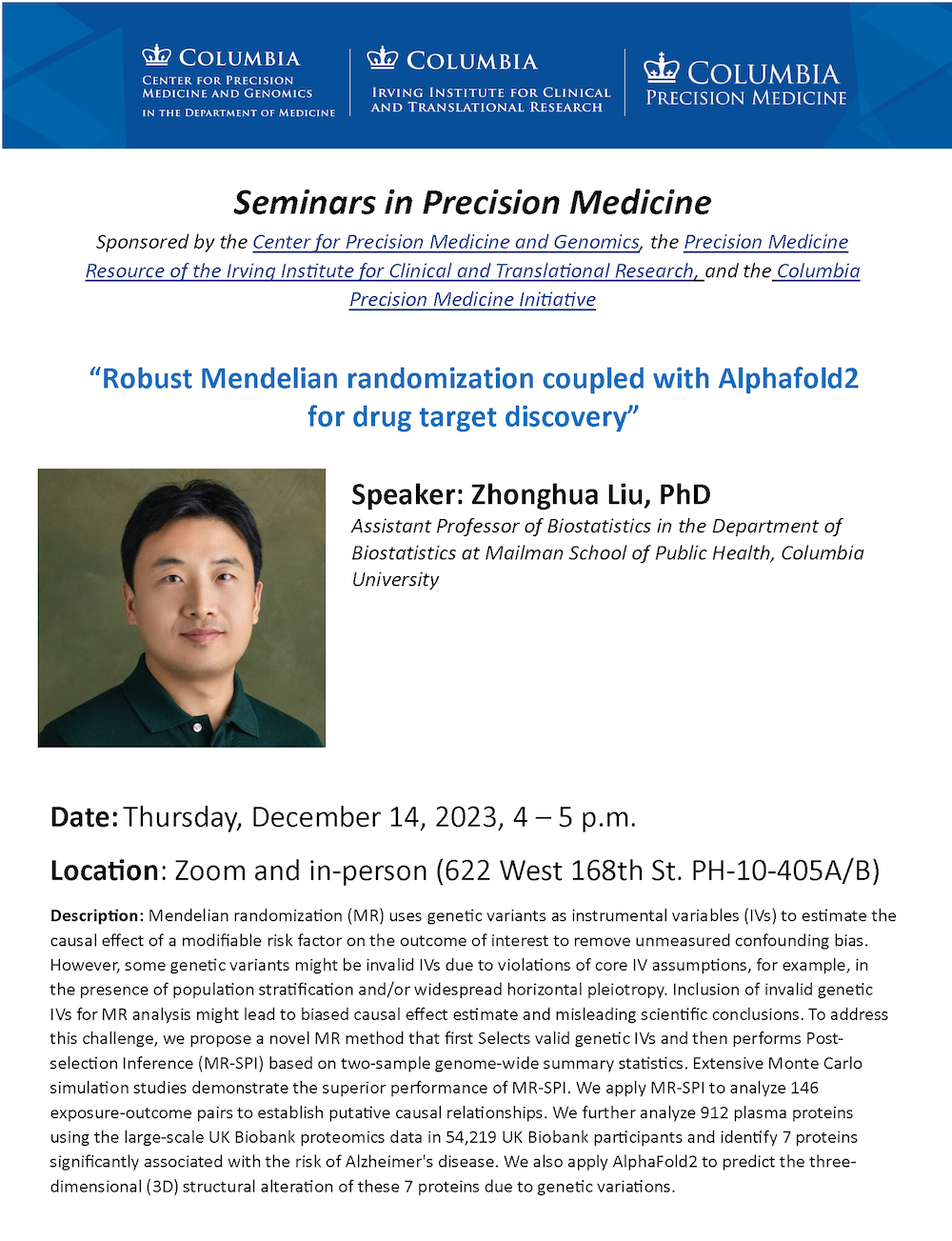 Zhonghua Liu, PhD, Columbia University